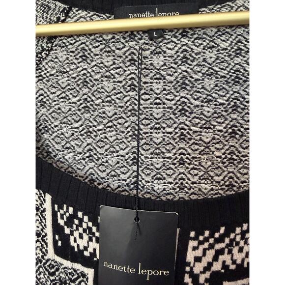 Nanette Lepore Black Ivory Geometric Fit & Flare Knit Dress L NWT - Picture 6 of 9